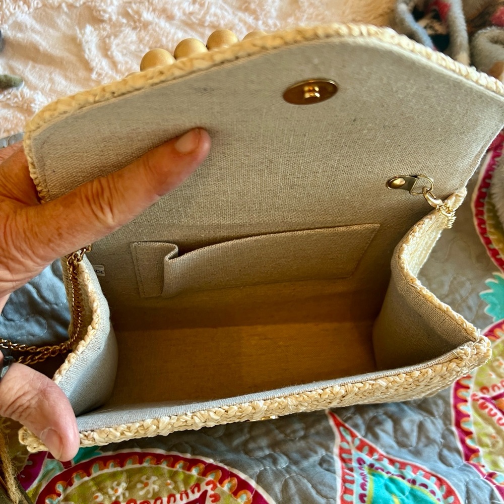 Beaded-Handle Straw Crossbody Bag in Natural - Picture 8 of 8